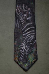 Mother and Daughter Zebras on silk