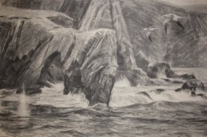 "The Fair Isle V; Gannet Plunge" - drawing