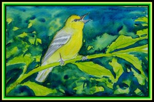 Blue-winged warbler, 8x5.5, watercolor & ink, feb 21, 2018